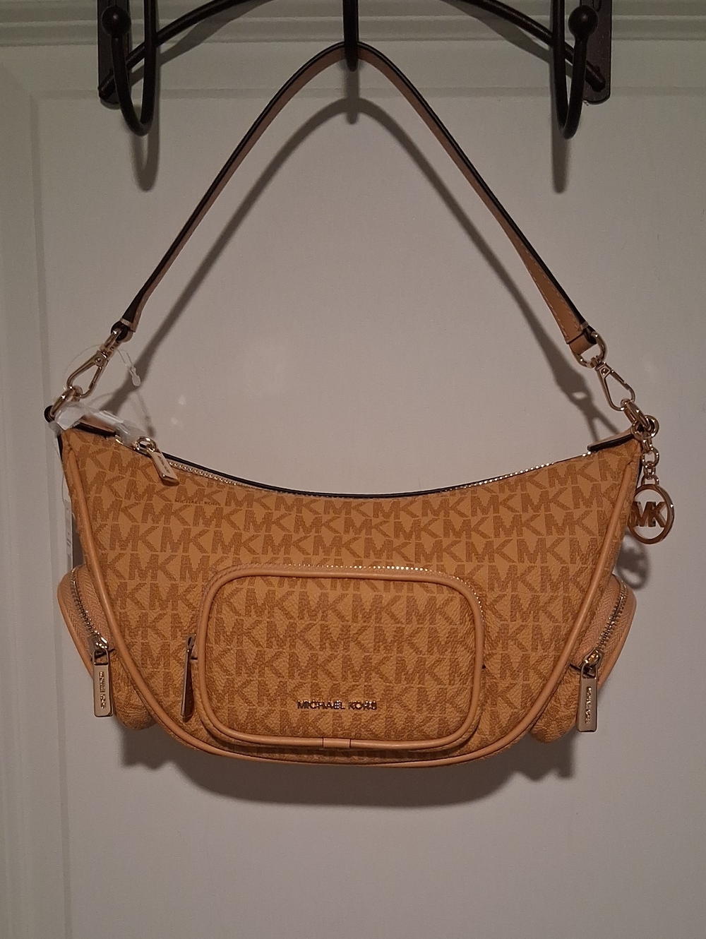 Michael Kors Tan MK Logo Crescent Shoulder Bag